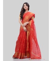 DESH BIDESH Women`s Bengal Cotton Silk Pure Handloom Cotton Saree Kohinoor Work With Blouse Piece(Red)